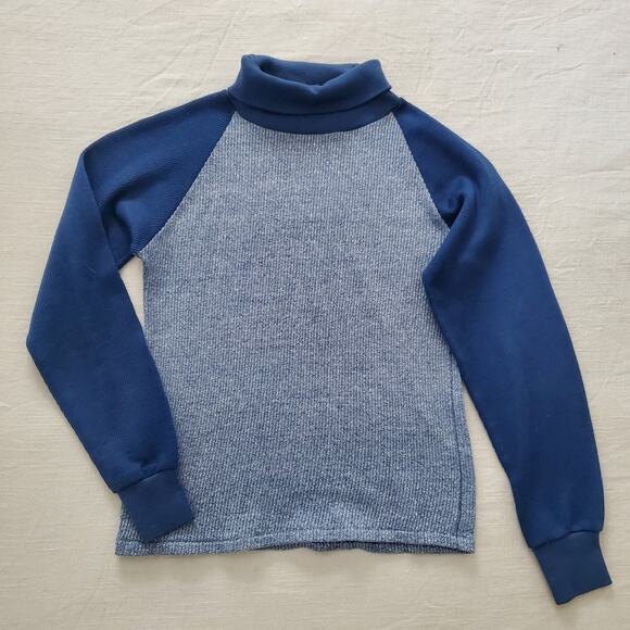 Vintage 70s Sears Blue Turtleneck kids 8 - Picture 1 of 5